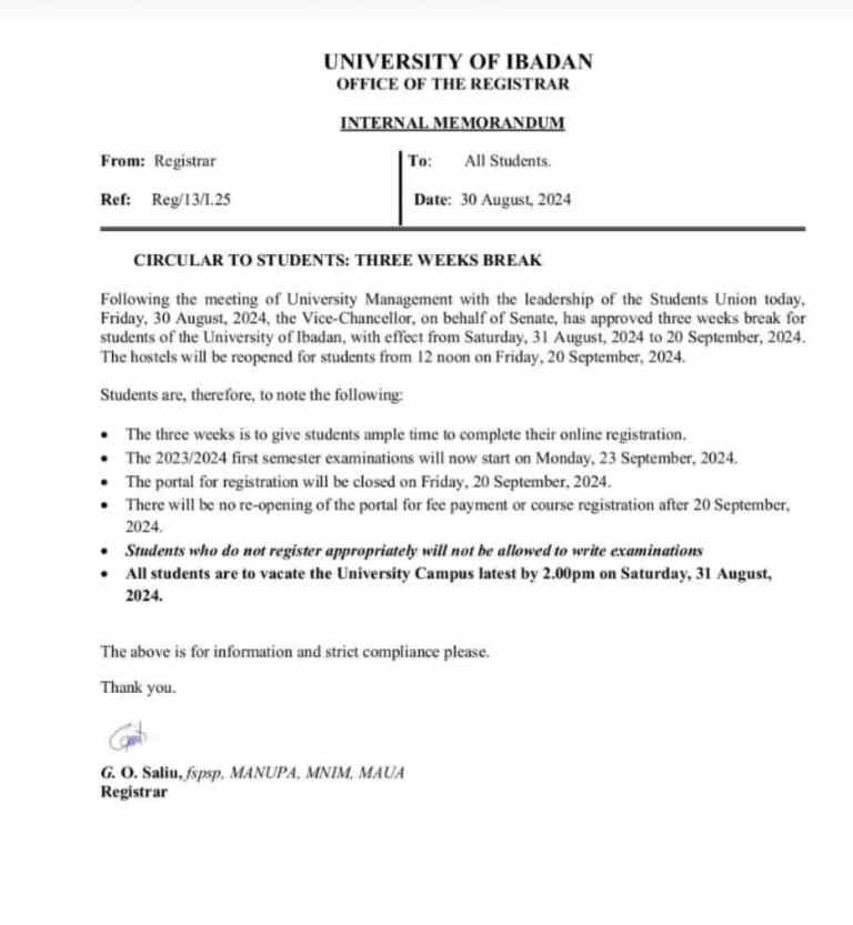 TUTUION FEES INCREASE, NO GOING BACK AS UNIVERSITY OF IBADAN MANAGEMENT SUSPEND ACADEMIC ACTIVITIES FOR 3 WEEKS
