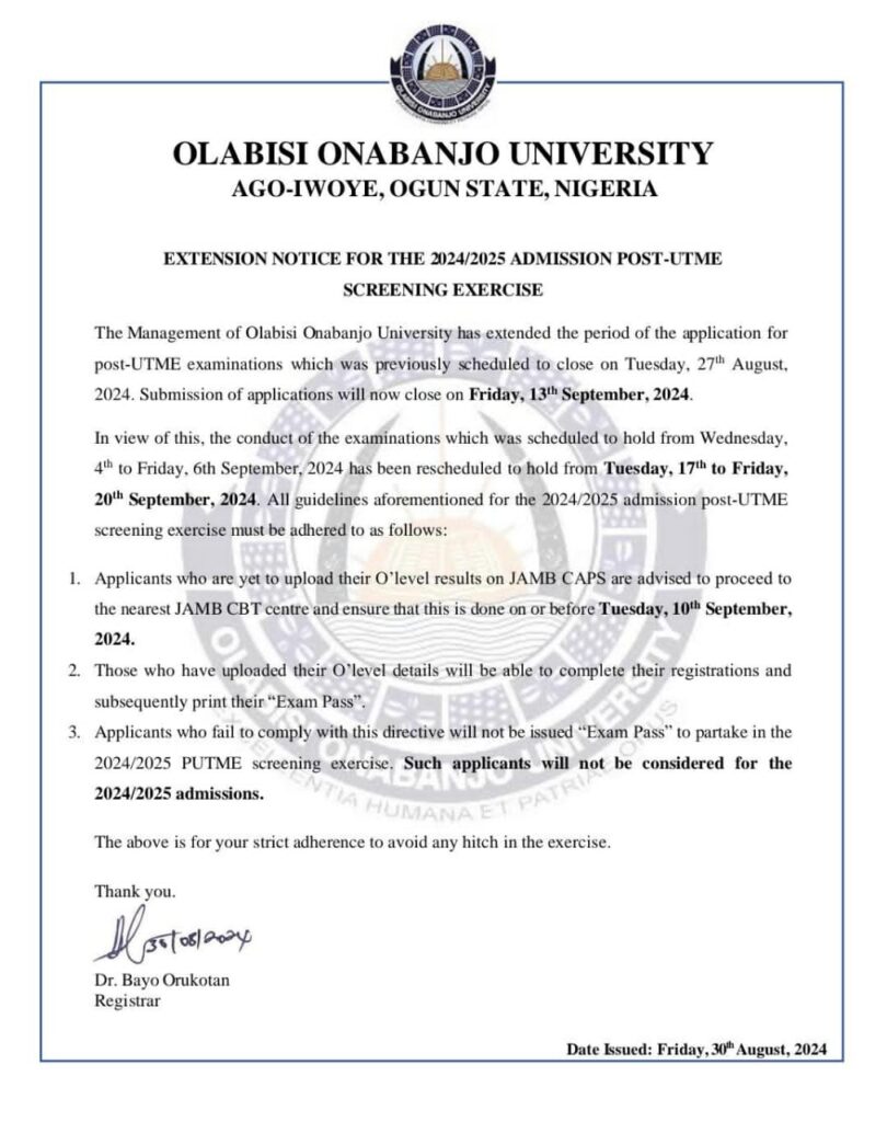 IMPORTANT NOTICE TO ALL OOU ASPIRANT’S