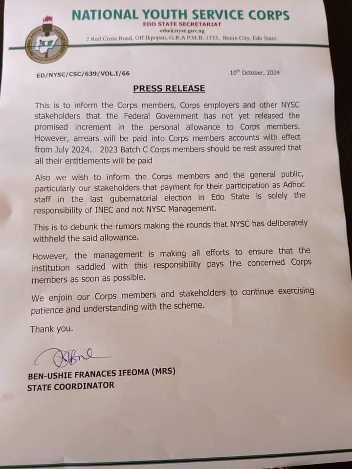 NYSC PRESS RELEASE