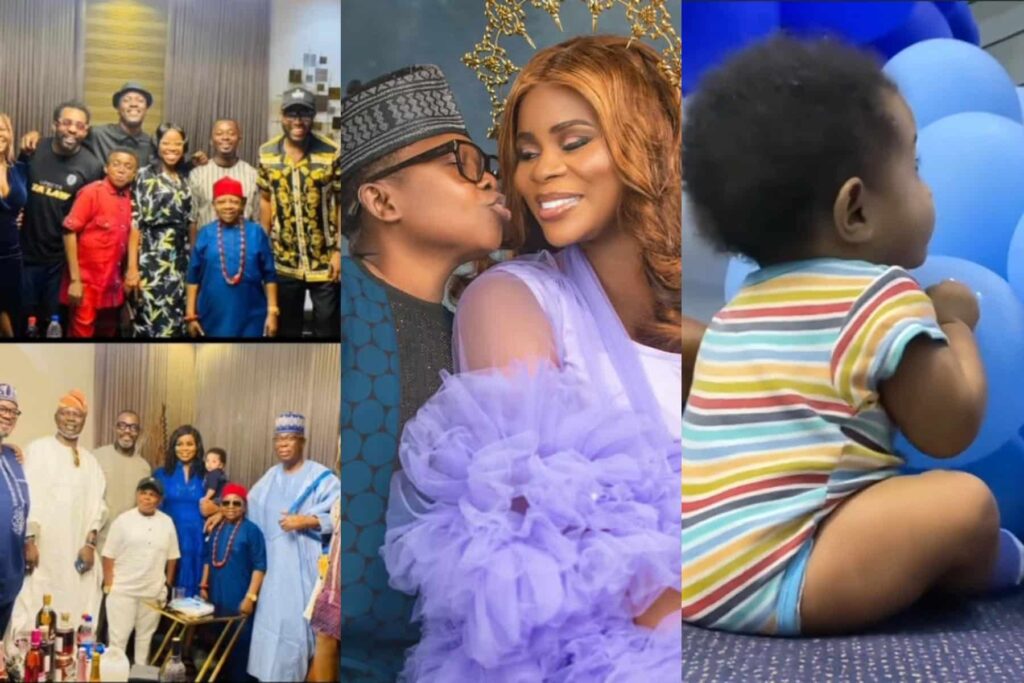 Osita Iheme, Charles Inojie, others join Chinedu Ikedieze as he takes his son to church for dedication, shares adorable video