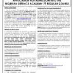 NIGERIAN DEFENCE ACADEMY KADUNA RELEASES 2025/2026 APPLICATION FORM FOR ADMISSION INTO THE 77 REGULAR COURSE