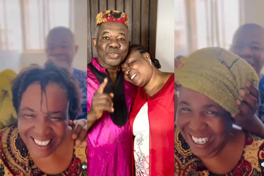 “True love still exists” – Actor Chiwetalu Agu affirms as he shares adorable video of him washing his wife’s hair, prays for singles
