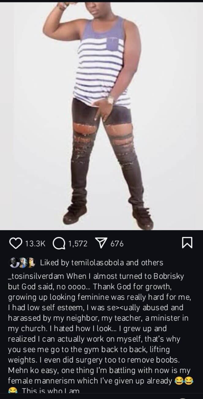 Tosin Silverdam reveals how he almost turned to Bobrisky