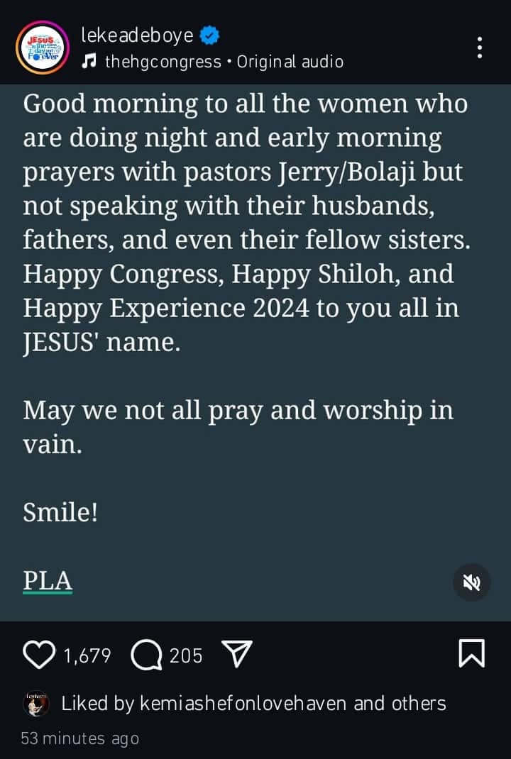 Leke Adeboye addresses women who attend prayer programs